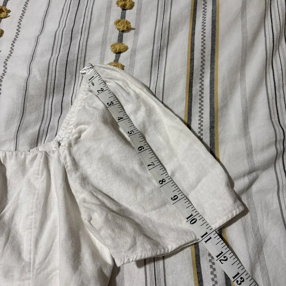 Abercrombie & Fitch Crop Blouse L Puff Sleeve Peasant Boho Poplin Smocked EUC